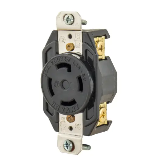 RECEPTÁCULO DE BLOQUEO EMPOTRABLE INDUSTRIAL L15-30R, 30A 250V TRIFÁSICO DELTA, BRYANT 