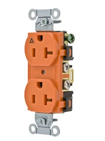 TOMACORRIENTE DOBLE 20A, 125V, 2P-3H, 5-20R, CONEXIÓN A TIERRA, ANTICORROSIVO, NARANJA, WDK