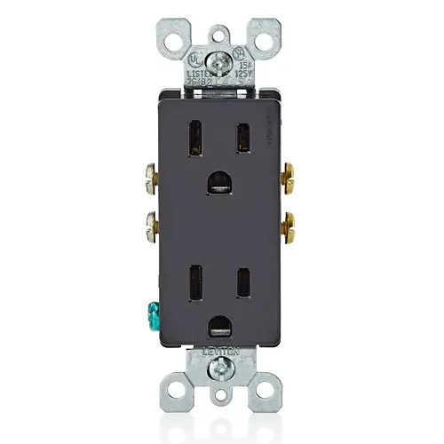 TOMACORRIENTE DOBLE DECORA 15A, 125V, 5-15R, 2P-3H, CONEXIÓN A TIERRA, LEVITON