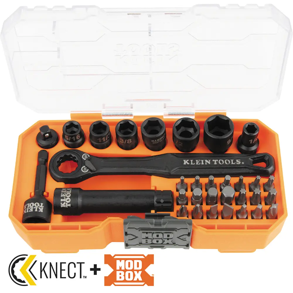 JUEGO DE DADOS RESISTENTES AL IMPACTO CON SALIDA DIRECTA Y PORTADADO DE 1/4'' KNECT™, 32 PIEZAS KLEINTOOLS