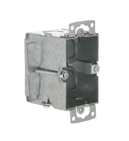 [C24-1/2-3/4CH] CAJA METÁLICA 2X4" (3X2"), 2 1/2" PROF., KO 1/2" PARA TABLAROCA, CON OREJAS, RACO