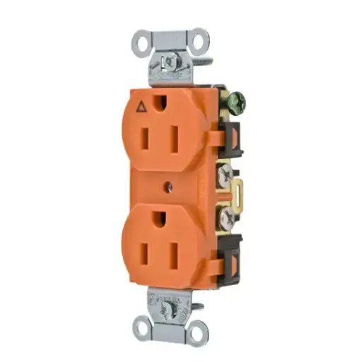 [IG15CR] TOMACORRIENTE DOBLE 15A, 125V, 2P-3H, 5-15R, CONEXIÓN A TIERRA, ANTICORROSIVO, NARANJA, WDK