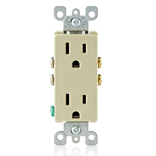 TOMACORRIENTE DOBLE DECORA 15A, 125V, 5-15R, 2P-3H, CONEXIÓN A TIERRA, LEVITON