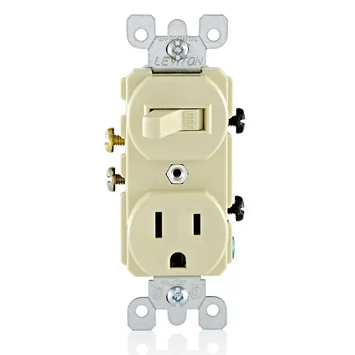 APAGADOR CON TOMACORRIENTE 15A, 120V, 5-15R, CONEXIÓN A TIERRA, UNIPOLAR, LEVITON
