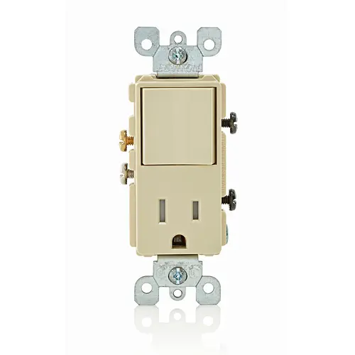 APAGADOR CON TOMACORRIENTE DECORA 15A, 120V, 5-15R, CONEXIÓN A TIERRA, LEVITON